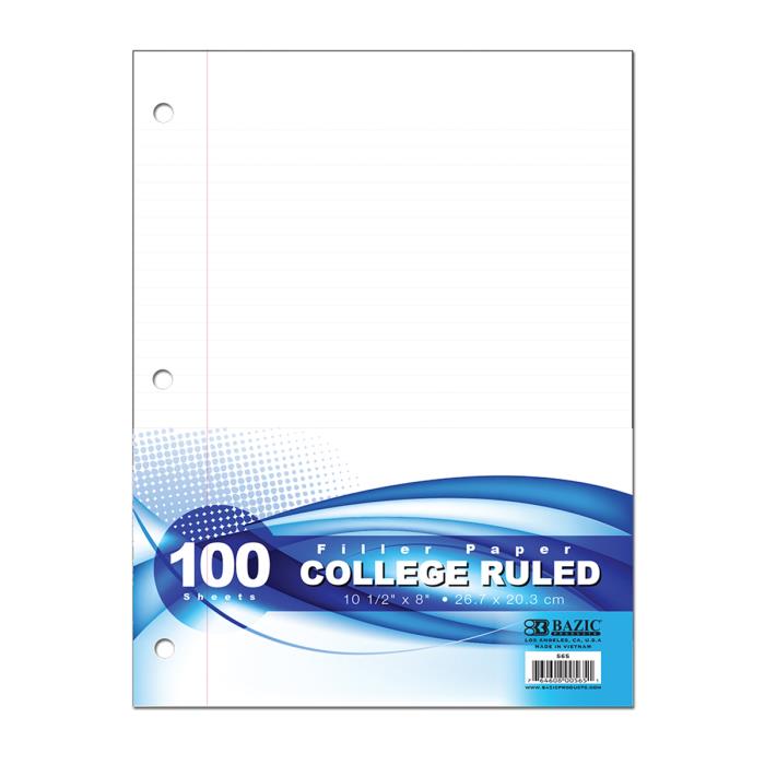 Loose-leaf college-ruled filler paper.